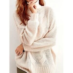 Aerie Cream Loose Knit Turtleneck Sweater